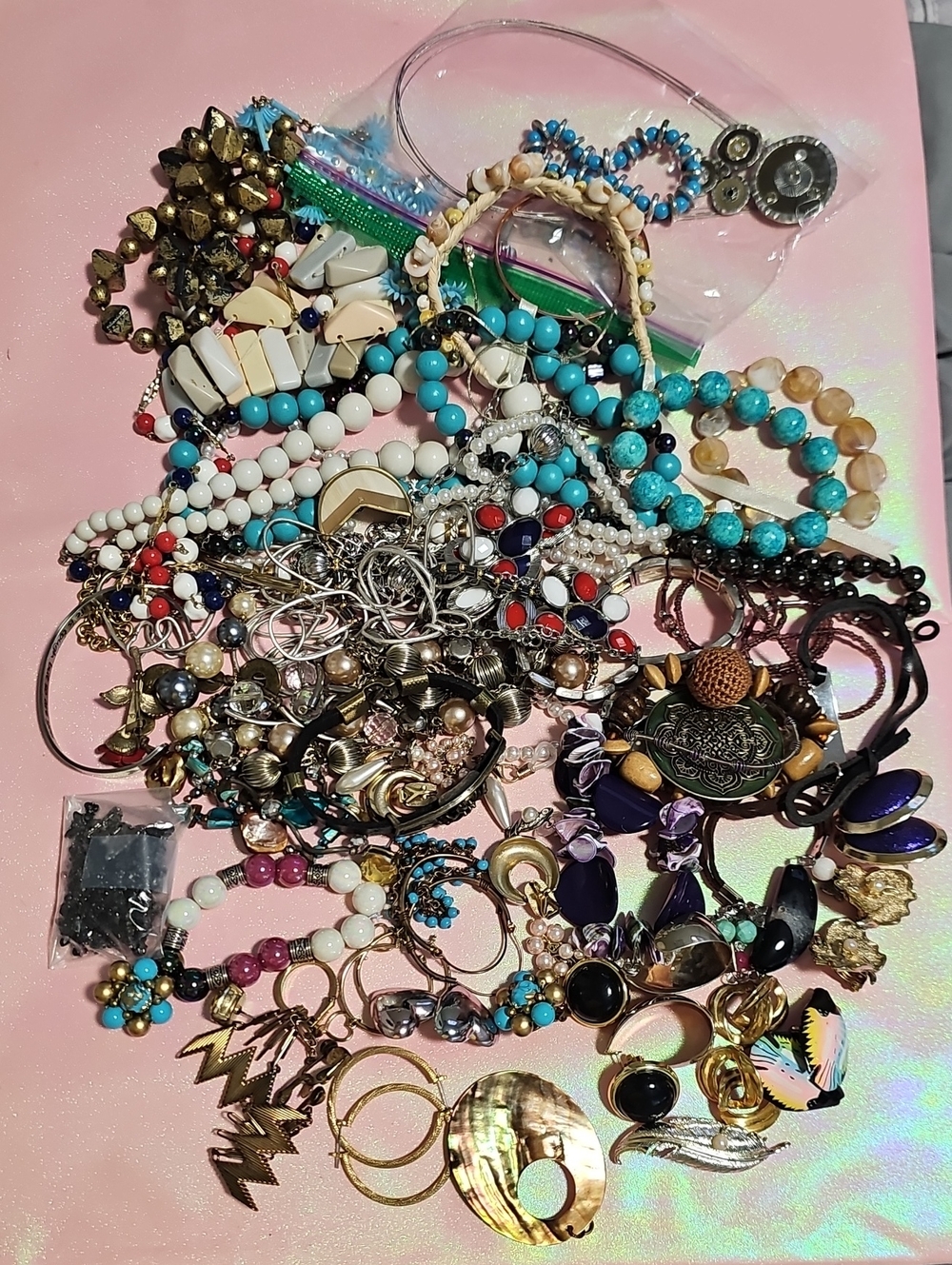 2 Pounds Of Jewlery For Crafting And Rapair Multicolor Beaded & METAL PIECES.